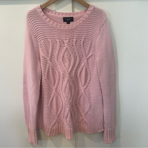 Lands' End Sweaters - Lands' End Drifter Cable Knit Sweater Pink 100% Baumwolle Cotton Warm Large